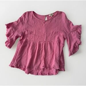 Umgee Pink Linen Blend Fringe Sleeve Oversized Boho Coastal Spring‎ Break Top S